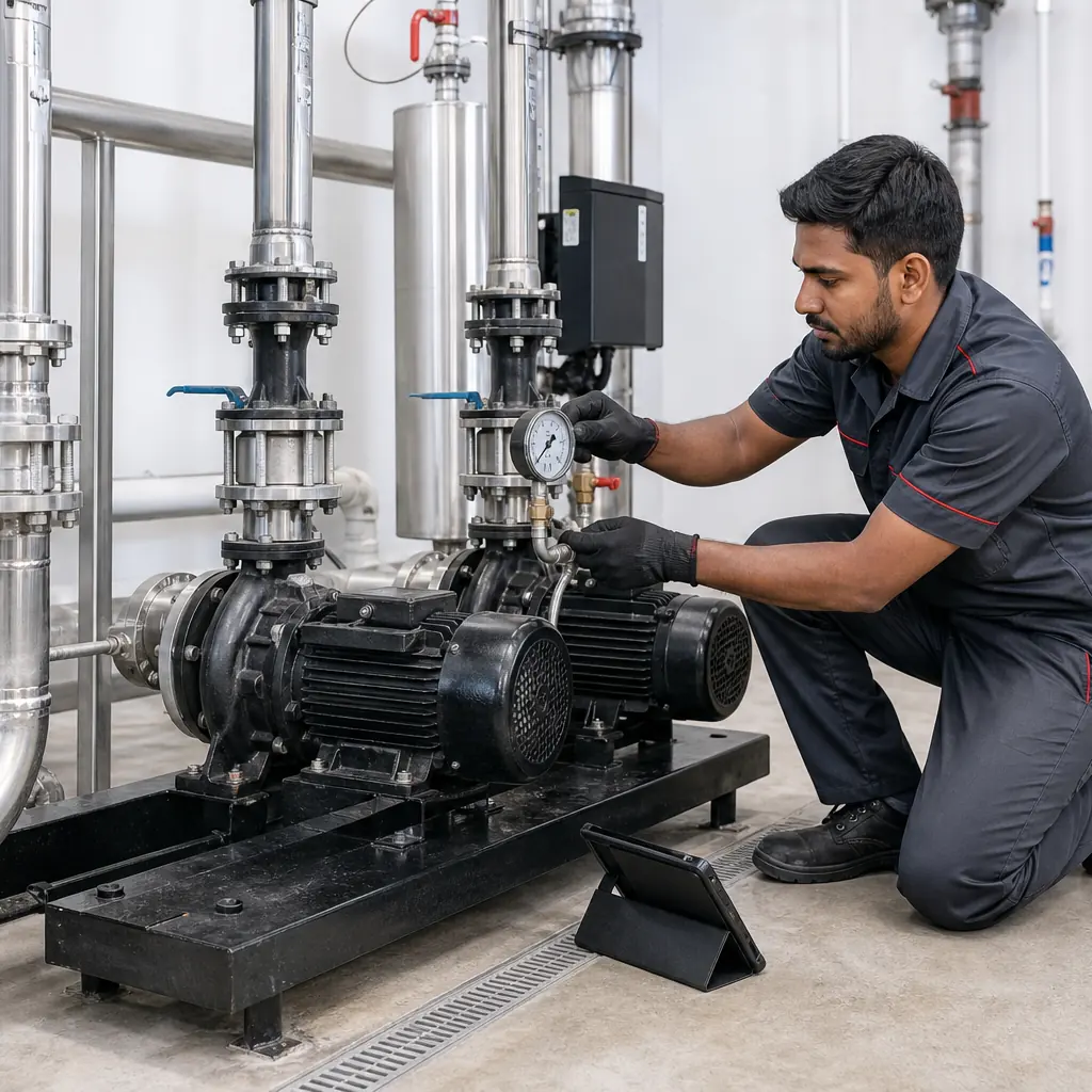 Booster-pump set being serviced by a MaintX engineer