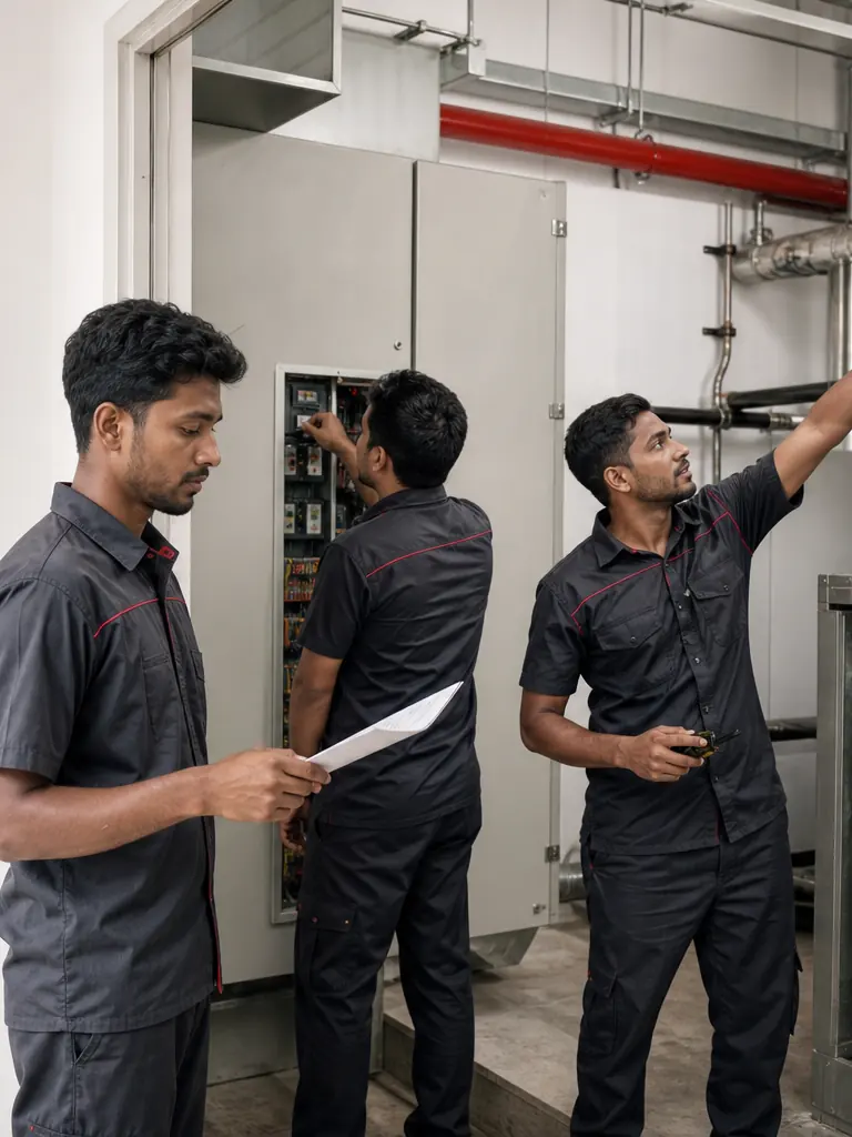 MaintX technicians reviewing plant-room equipment together